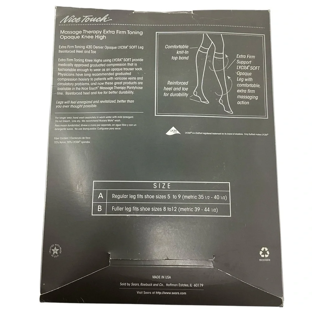 Nice Touch Support Therapy Extra Firm Toning Opaque Knee Highs Black & Pearl NIB